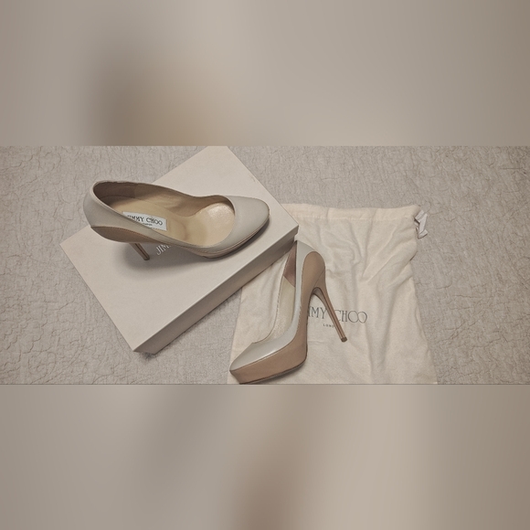 Jimmy Choo Women's Cream and Tan Heels EUC IN BOX